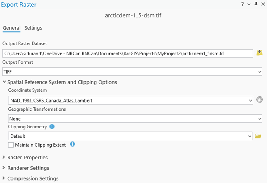 Export Raster dialog