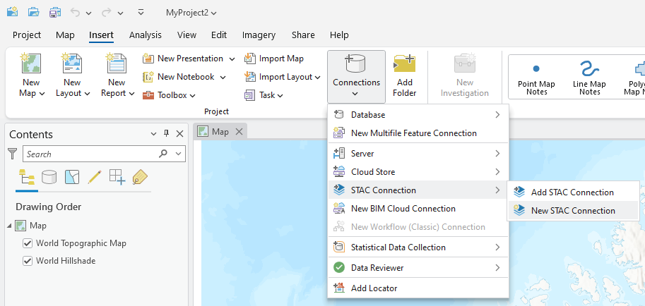 Create STAC Connection dialog