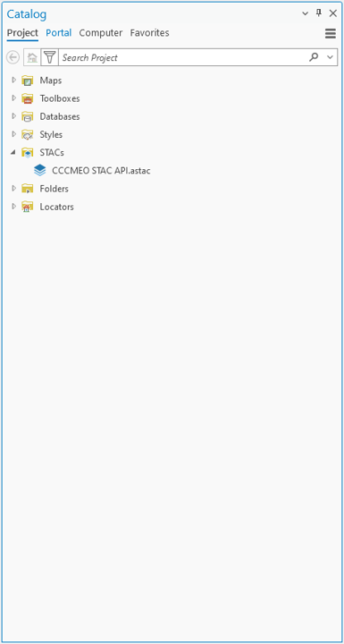 STAC connection in Catalog pane