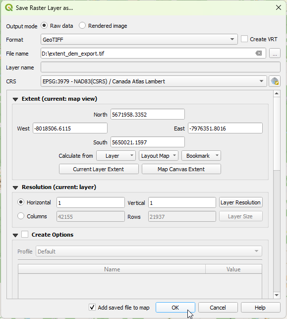Paramètres d'exportation